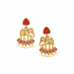 Gold-Plated Kundan Studded Contemporary Antique Drop Earrings