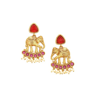 Gold-Plated Kundan Studded Contemporary Antique Drop Earrings