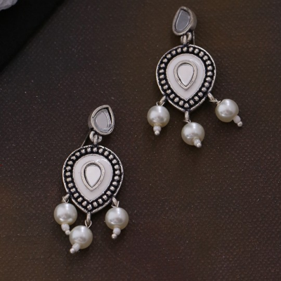 Silver-Toned Teardrop Shaped Drop Earrings